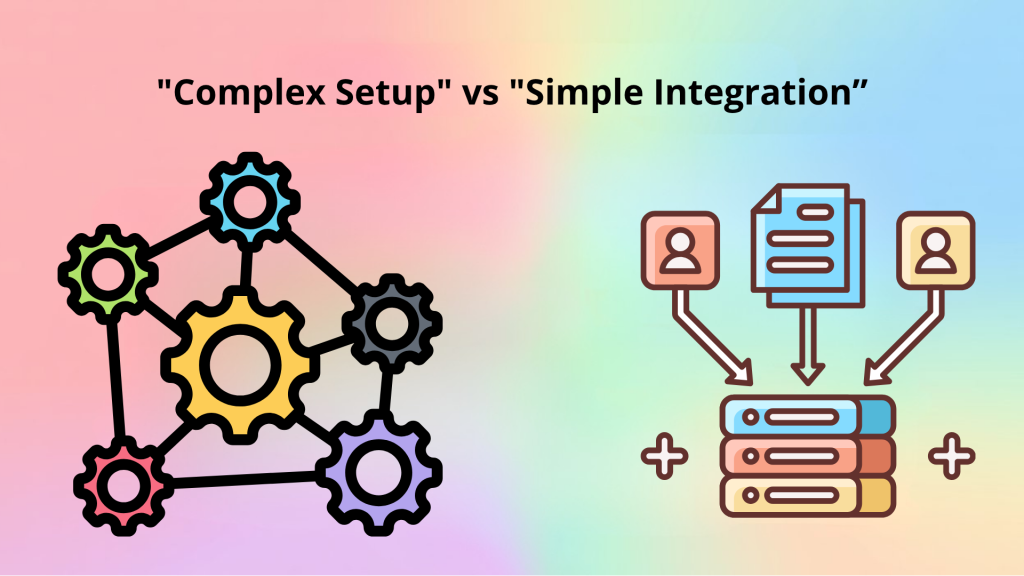Comparison of Complex Setup with Simple Integration using gear and database icons